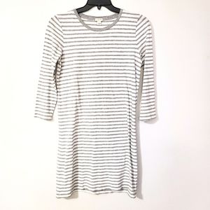 J. Crew Soft Cotton Long Sleeve Crew Neck Grey/White Striped Day Dress Size Smal